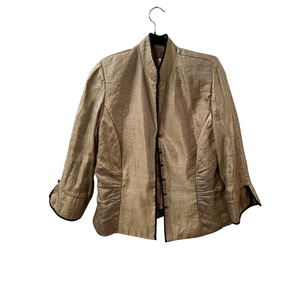 J.R. Nites by Carol Lin Gold Party Jacket Blazer Black Trim Size 18 Grandma Core